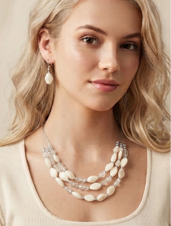 Fashion Diamond Beads Necklace and Earrings Set